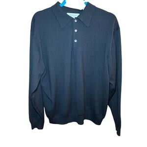Pronto-Uomo Men Large Sweater Black Extra Fine Merino Collar Buttons Classic
